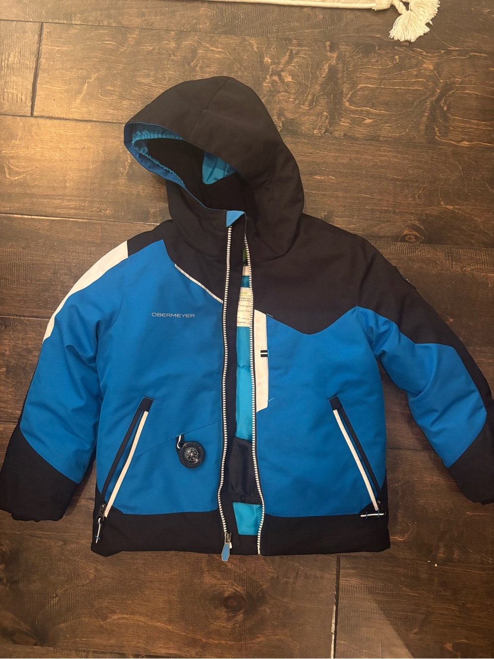 Obermeyer Bright Blue and Black Kids' Hooded Winter Jacket